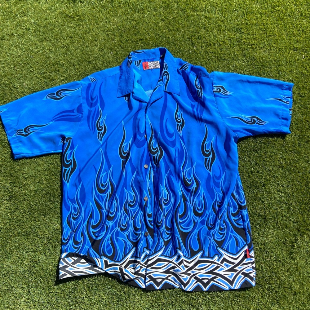 Button up Pineapple Connection blue fire shirt